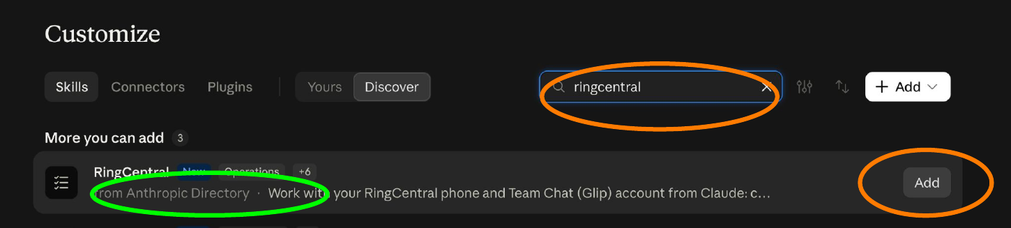 Search for ringcentral in Discover