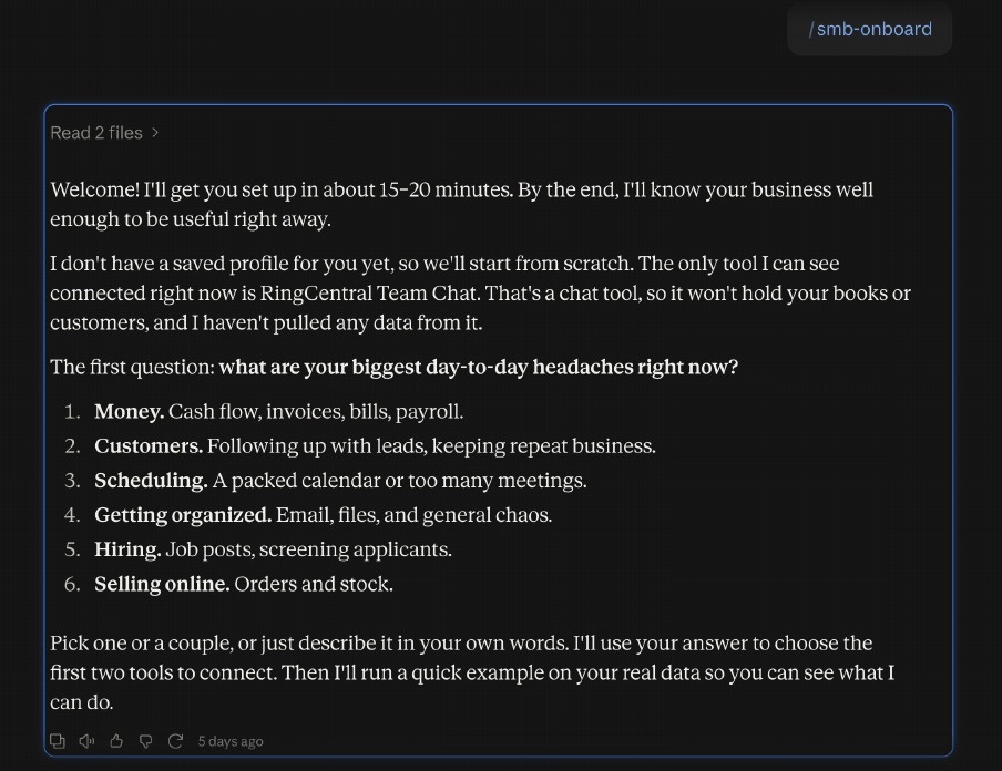 Claude asks about your biggest headaches to tailor setup